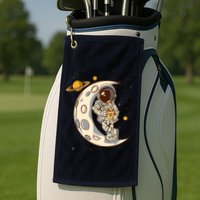 Coffee Loving Space Astronaut Moon Crest Golf Towel