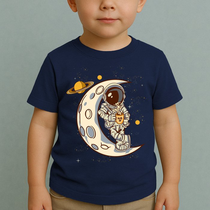 Coffee Loving Space Astronaut Moon Crest Toddler T-Shirt