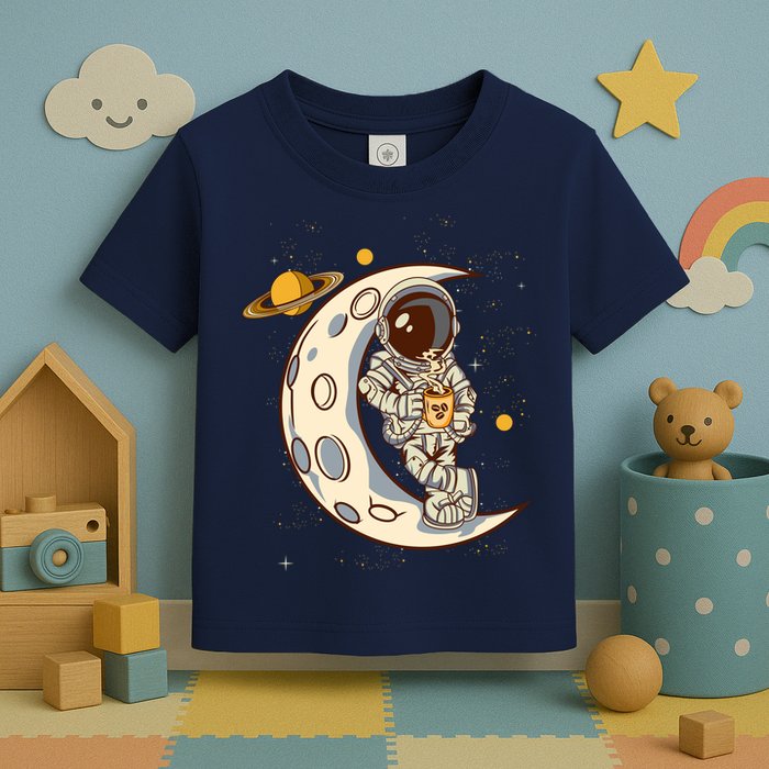 Coffee Loving Space Astronaut Moon Crest Toddler T-Shirt