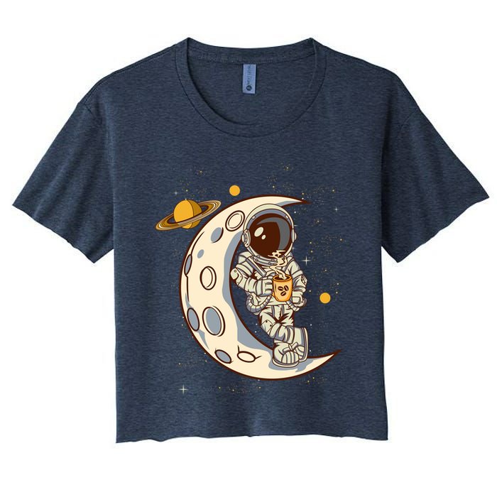 Coffee Loving Space Astronaut Moon Crest Crop Top