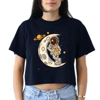 Coffee Loving Space Astronaut Moon Crest Crop Top