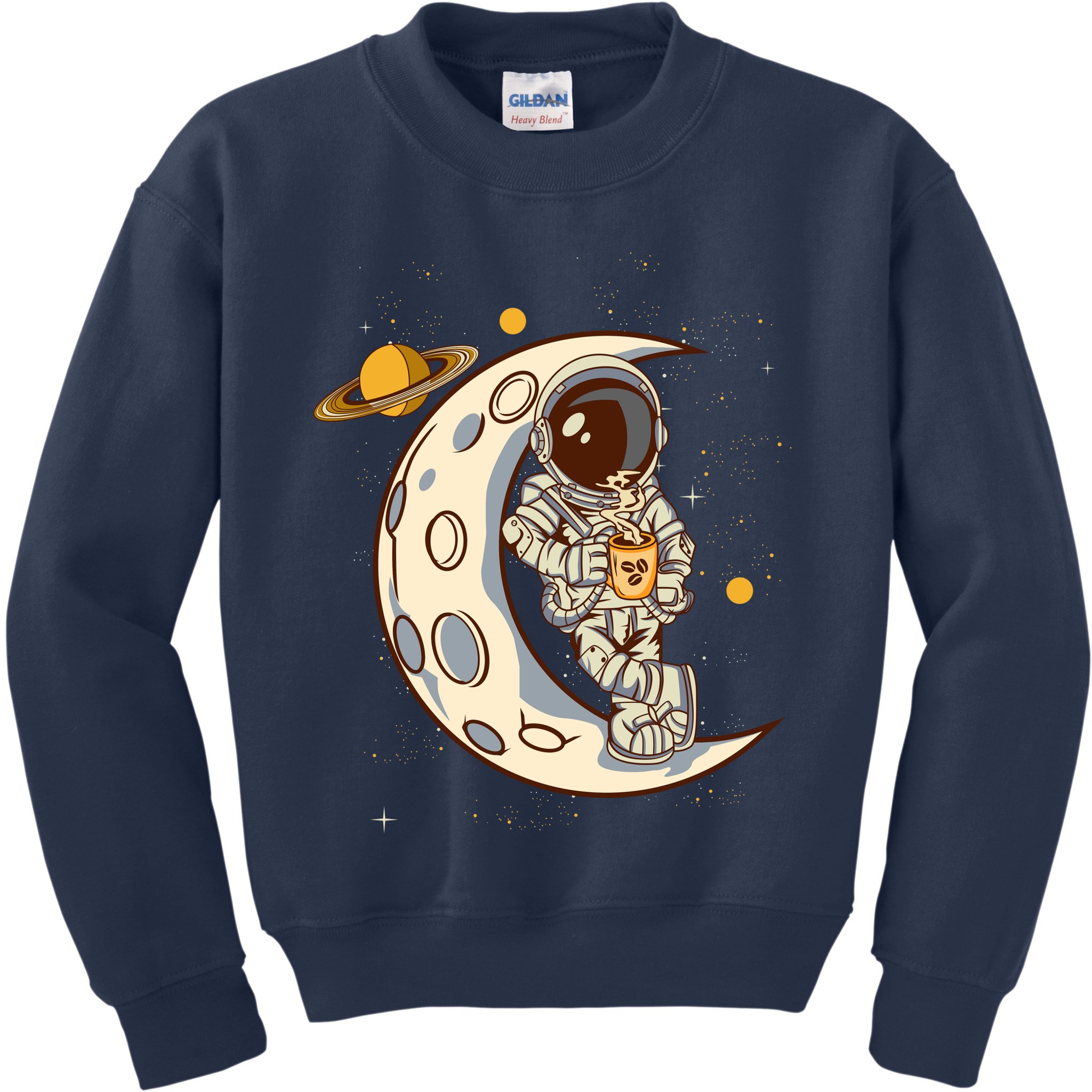 Coffee Loving Space Astronaut Moon Crest Kids Sweatshirt
