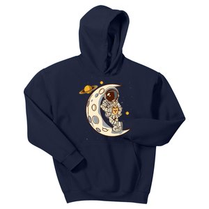 Coffee Loving Space Astronaut Moon Crest Kids Hoodie