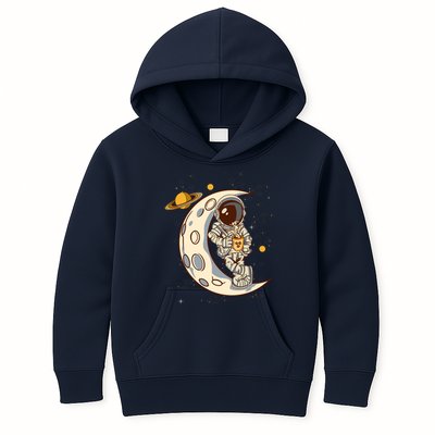 Coffee Loving Space Astronaut Moon Crest Kids Hoodie