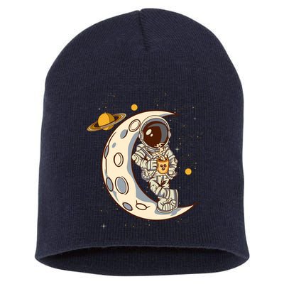 Coffee Loving Space Astronaut Moon Crest Short Acrylic Beanie