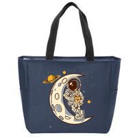 Coffee Loving Space Astronaut Moon Crest Zip Tote Bag