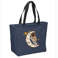 Coffee Loving Space Astronaut Moon Crest Zip Tote Bag