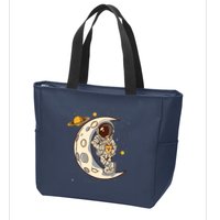 Coffee Loving Space Astronaut Moon Crest Zip Tote Bag
