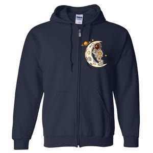 Coffee Loving Space Astronaut Moon Crest Full Zip Hoodie