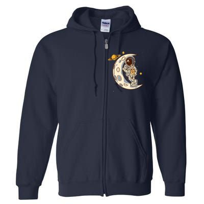 Coffee Loving Space Astronaut Moon Crest Full Zip Hoodie