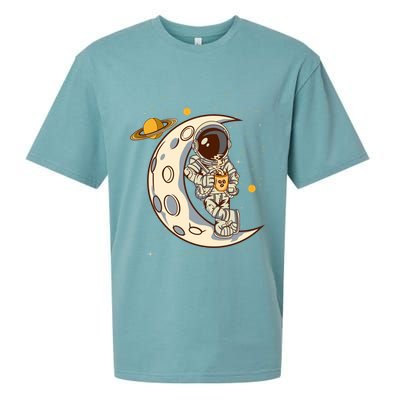Coffee Loving Space Astronaut Moon Crest Sueded Cloud Jersey T-Shirt