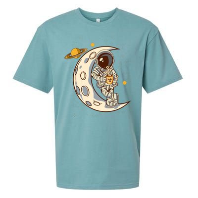 Coffee Loving Space Astronaut Moon Crest Sueded Cloud Jersey T-Shirt