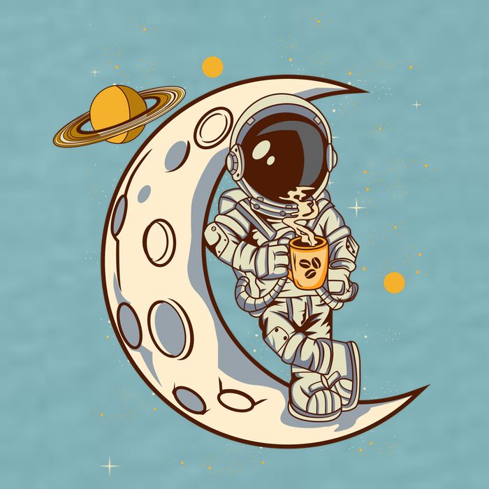 Coffee Loving Space Astronaut Moon Crest Sueded Cloud Jersey T-Shirt