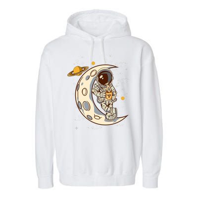 Coffee Loving Space Astronaut Moon Crest Garment-Dyed Fleece Hoodie