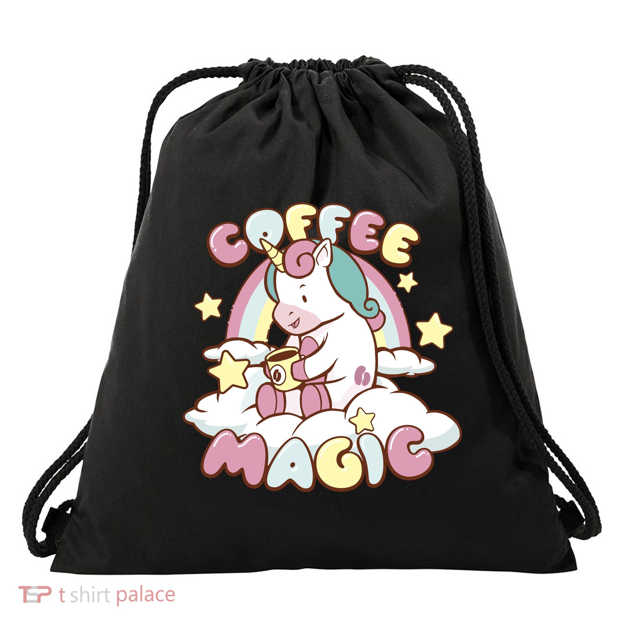 Coffee Magic Unicorn Drawstring Bag