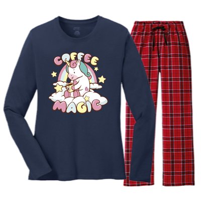 Coffee Magic Unicorn Women's Long Sleeve Flannel Pajama Set 