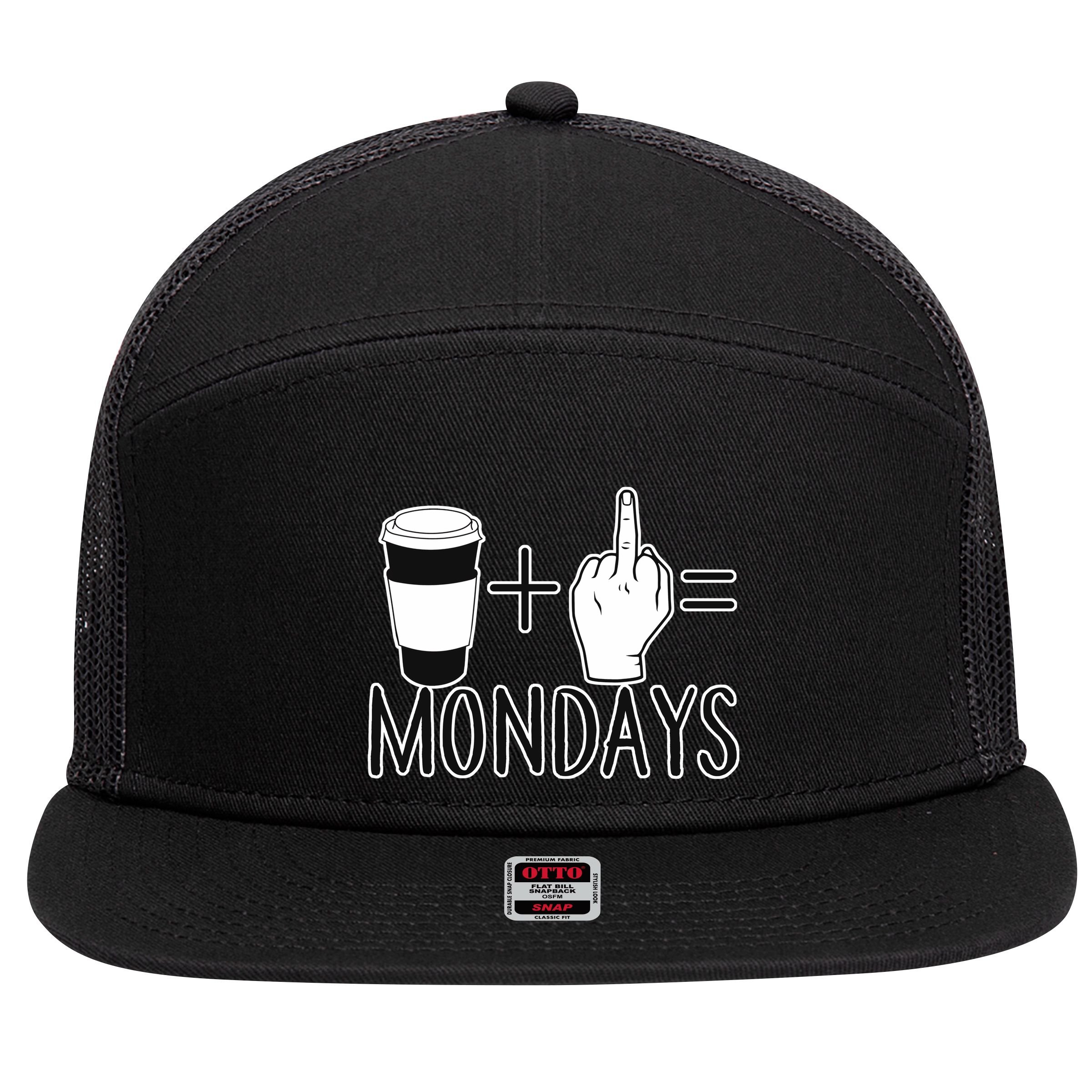 Coffee Plus Middle Finger Equals Monday 7 Panel Mesh Trucker Snapback Hat