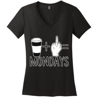 Coffee Plus Middle Finger Equals Monday Women's V-Neck T-Shirt