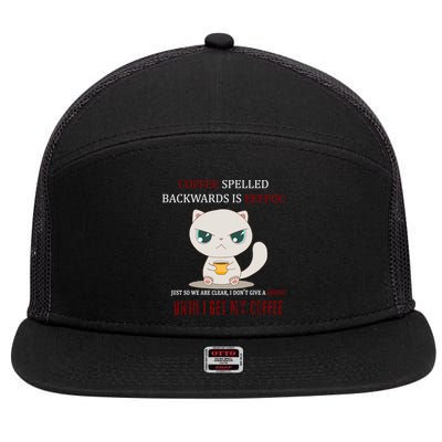 Coffee Spelled Backwards EEFOC 7 Panel Mesh Trucker Snapback Hat