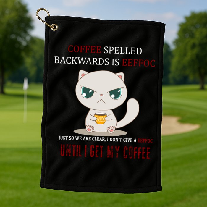 Coffee Spelled Backwards EEFOC Golf Towel