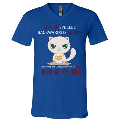 Coffee Spelled Backwards EEFOC V-Neck T-Shirt
