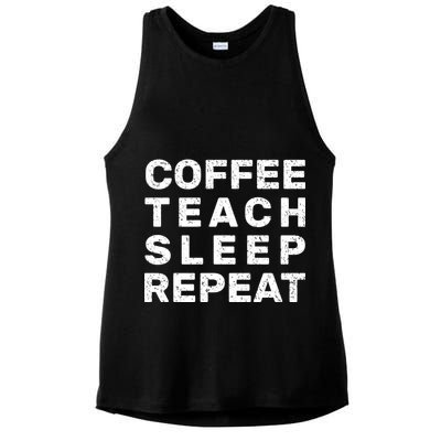 Coffee Teach Sleep Repeat Ladies PosiCharge Tri-Blend Wicking Tank