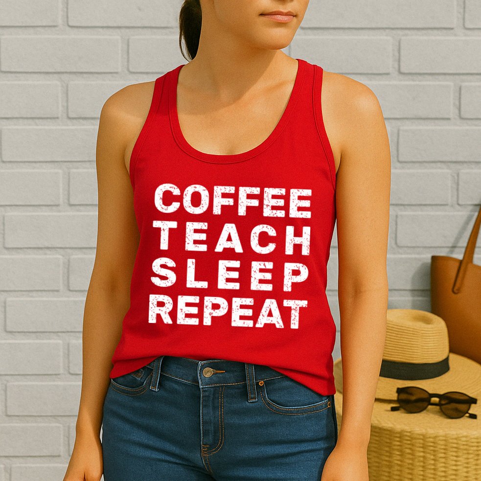 Coffee Teach Sleep Repeat Womens Tank Top