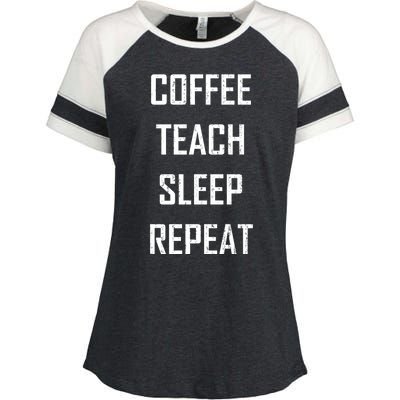 Coffee Teach Sleep Repeat Funny Teacher Enza Ladies Jersey Colorblock Tee