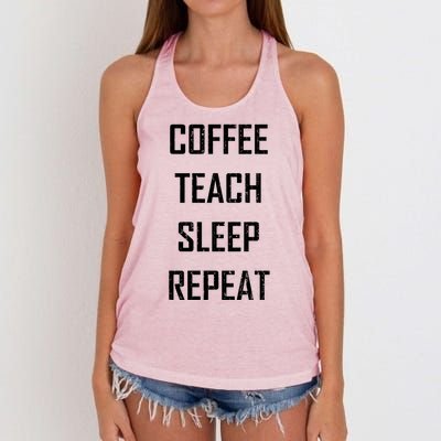 Coffee Teach Sleep Repeat Funny Teacher Women's Knotted Racerback Tank