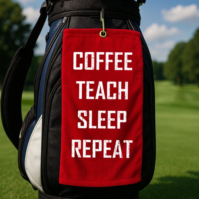 Coffee Teach Sleep Repeat Funny Teacher Golf Towel