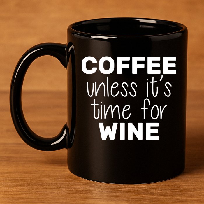 Coffee Unless It's Time For Wine 11oz C Handle Ceramic Mug