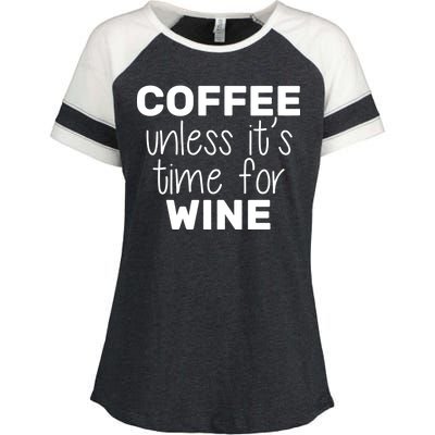 Coffee Unless It's Time For Wine Enza Ladies Jersey Colorblock Tee