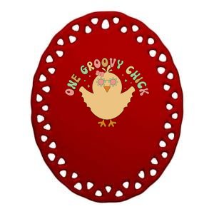 Cute One Groovy Chick Easter Day Ceramic Oval Ornament