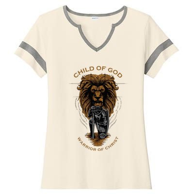 Child Of God Warrior Of Christ Jesus Christian Faith Graphic Ladies Halftime Notch Neck Tee