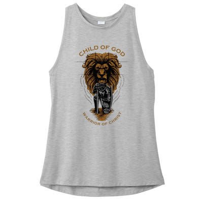 Child Of God Warrior Of Christ Jesus Christian Faith Graphic Ladies PosiCharge Tri-Blend Wicking Tank