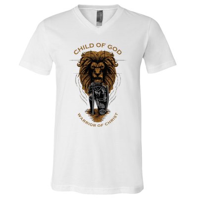 Child Of God Warrior Of Christ Jesus Christian Faith Graphic V-Neck T-Shirt