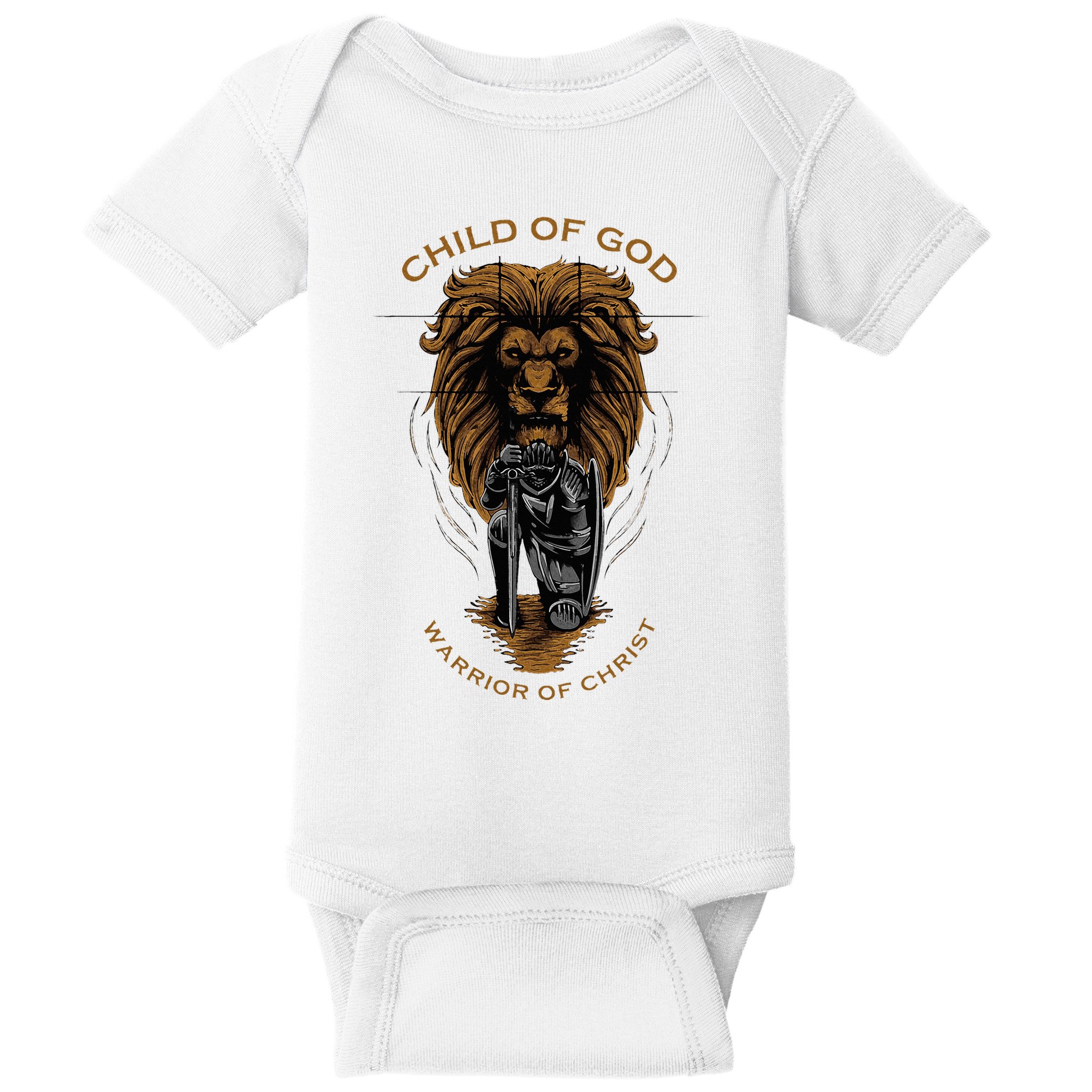 Child Of God Warrior Of Christ Jesus Christian Faith Graphic Baby Bodysuit