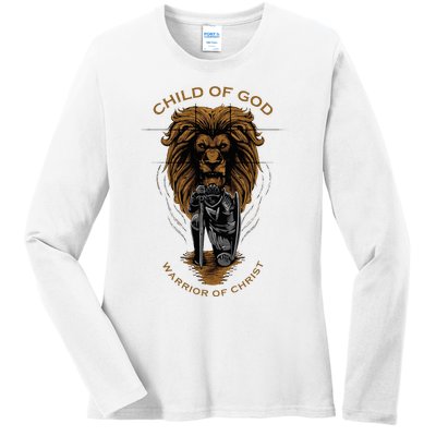 Child Of God Warrior Of Christ Jesus Christian Faith Graphic Ladies Long Sleeve Shirt