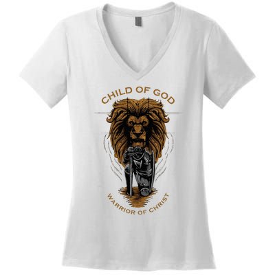 Child Of God Warrior Of Christ Jesus Christian Faith Graphic Women's V-Neck T-Shirt