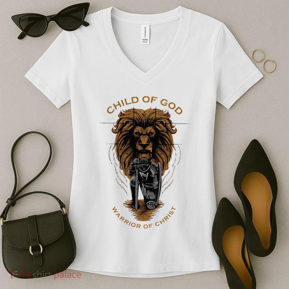 Child Of God Warrior Of Christ Jesus Christian Faith Graphic Women's V-Neck T-Shirt