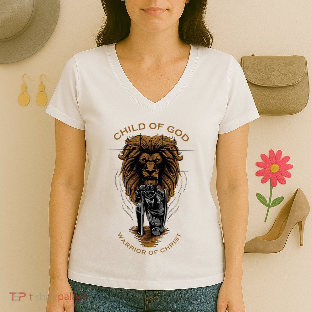 Child Of God Warrior Of Christ Jesus Christian Faith Graphic Women's V-Neck T-Shirt