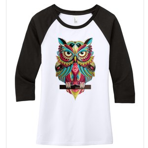 Cool Owl Graphic Tees Cute Graphic Design Illustration Owl Women's Tri-Blend 3/4-Sleeve Raglan Shirt