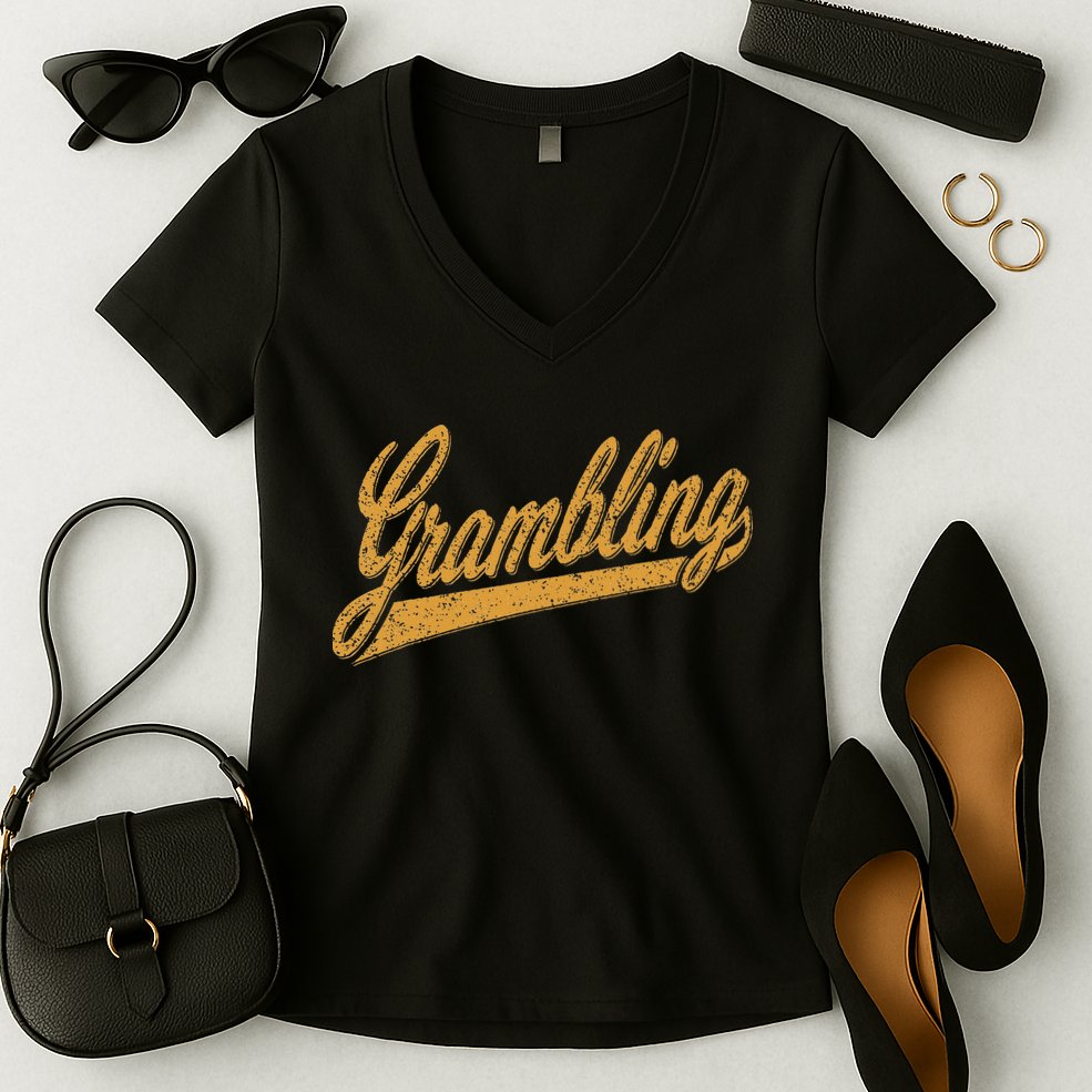 City Of Grambling La Varsity Script Sports Jersey Style Women's V-Neck T-Shirt