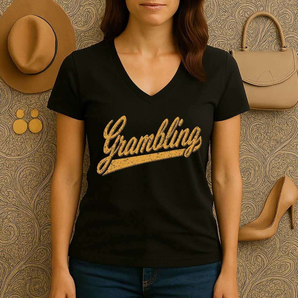 City Of Grambling La Varsity Script Sports Jersey Style Women's V-Neck T-Shirt