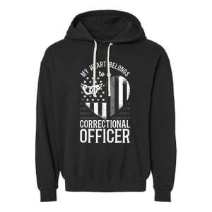 Correctional Officer Girlfriend Wife Heart American Flag Garment-Dyed Fleece Hoodie