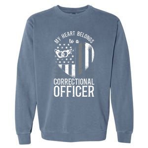 Correctional Officer Girlfriend Wife Heart American Flag Garment-Dyed Sweatshirt