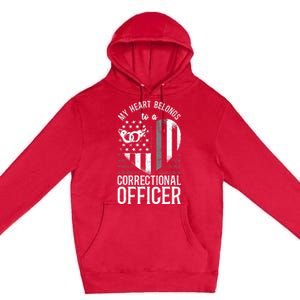 Correctional Officer Girlfriend Wife Heart American Flag Premium Pullover Hoodie