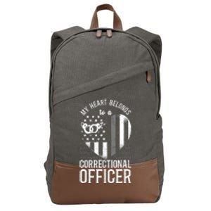 Correctional Officer Girlfriend Wife Heart American Flag Cotton Canvas Backpack