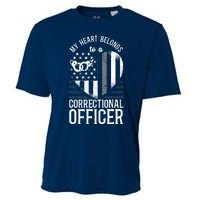 Correctional Officer Girlfriend Wife Heart American Flag Cooling Performance Crew T-Shirt