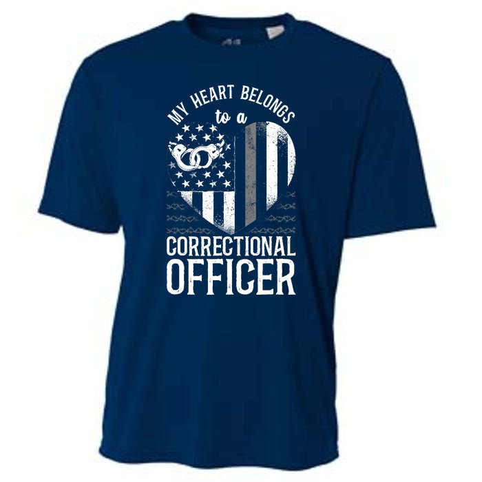 Correctional Officer Girlfriend Wife Heart American Flag Cooling Performance Crew T-Shirt